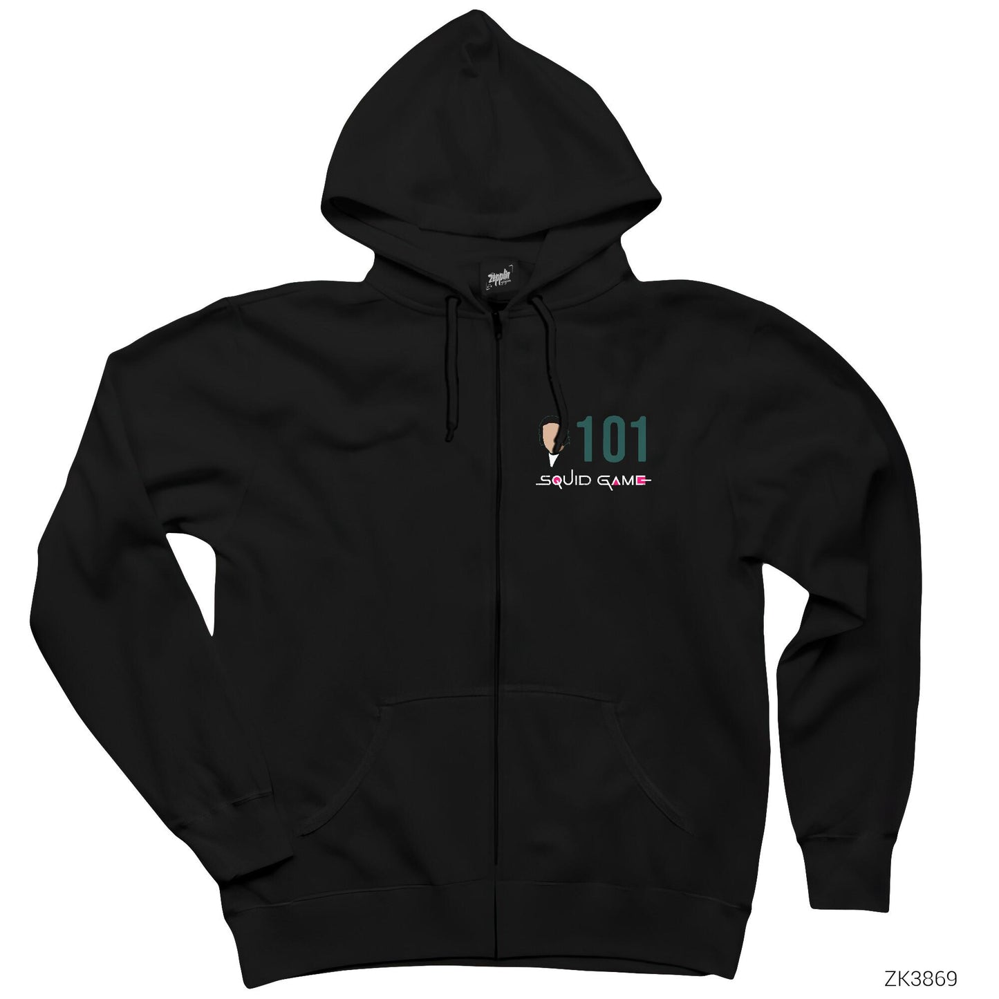 Squid Game Gamer 101 Siyah Fermuarlı Kapşonlu Sweatshirt