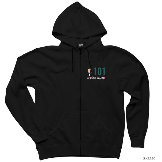 Squid Game Gamer 101 Siyah Fermuarlı Kapşonlu Sweatshirt