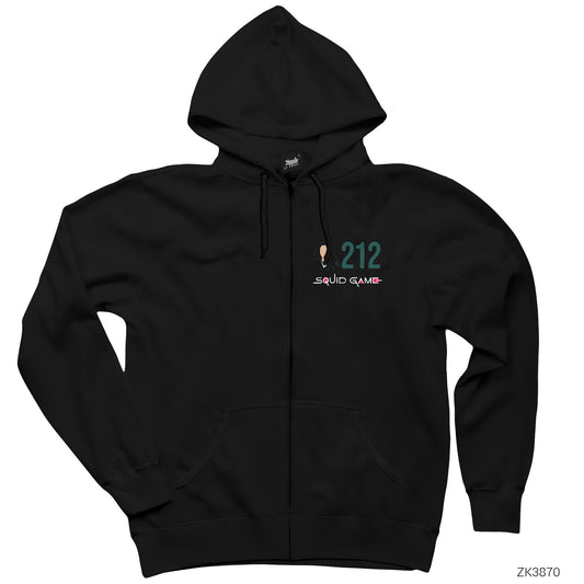 Squid Game Gamer 212 Siyah Fermuarlı Kapşonlu Sweatshirt