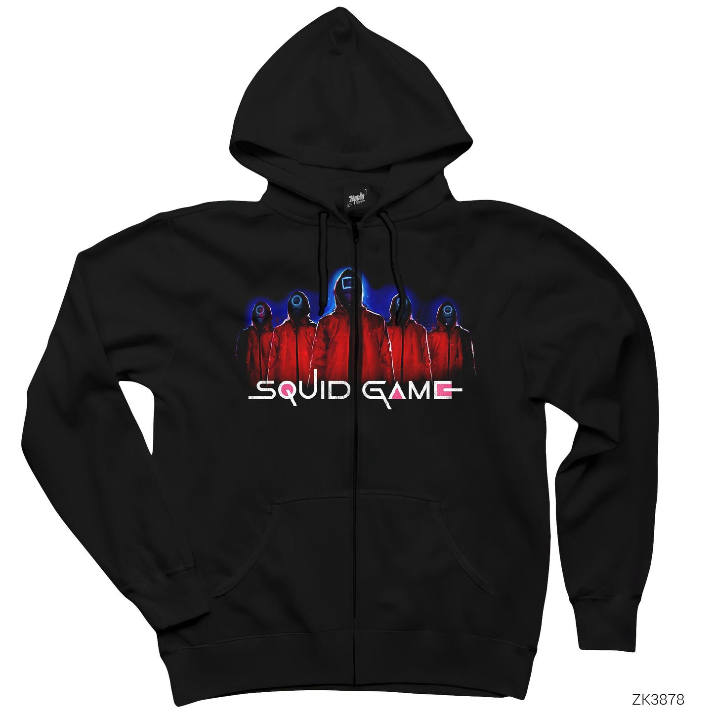 Squid Game Staff Team 2 Siyah Fermuarlı Kapşonlu Sweatshirt
