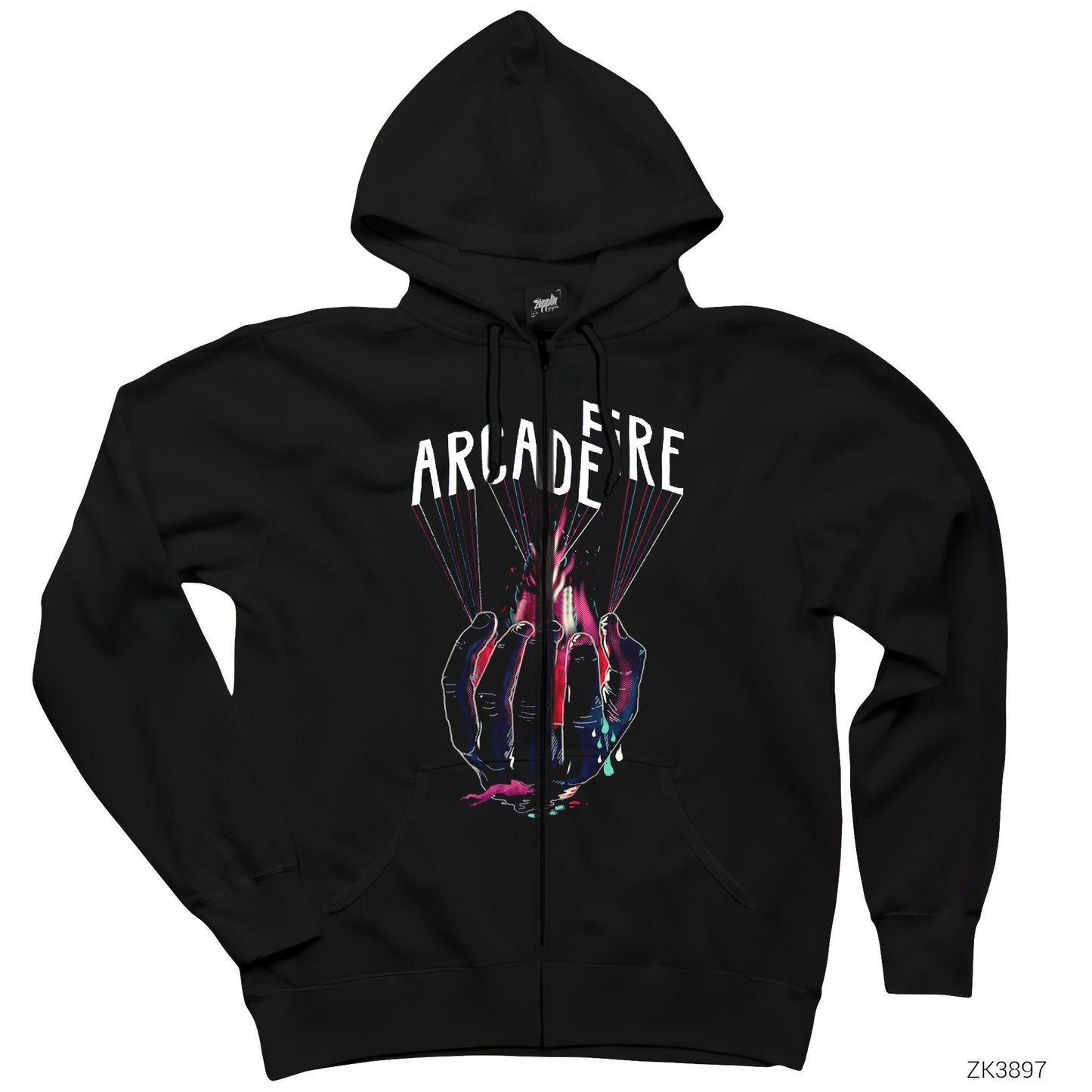 Arcade Fire Hand Siyah Fermuarlı Kapşonlu Sweatshirt