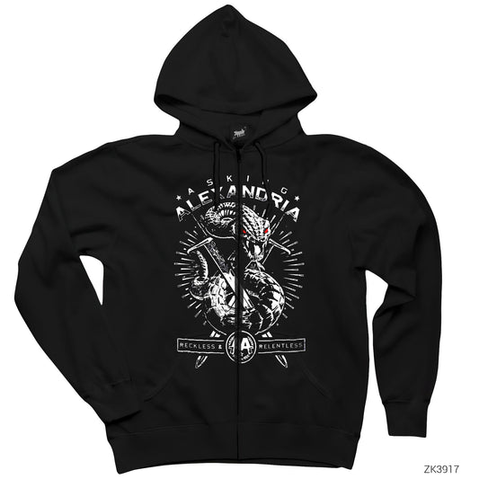 Asking Alexandria Reckless And Relentless Siyah Fermuarlı Kapşonlu Sweatshirt