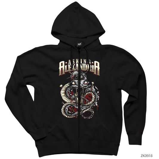 Asking Alexandria Snake Siyah Fermuarlı Kapşonlu Sweatshirt