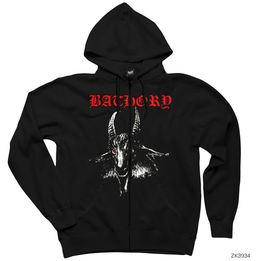 Bathory Goat Classic Siyah Fermuarlı Kapşonlu Sweatshirt