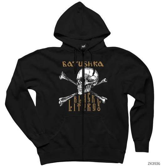 Batushka Black Liturgy Siyah Fermuarlı Kapşonlu Sweatshirt