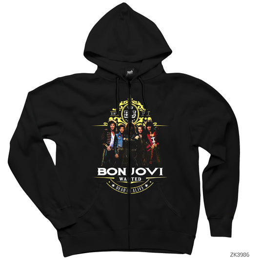 Bon Jovi Wanted 1983 Siyah Fermuarlı Kapşonlu Sweatshirt