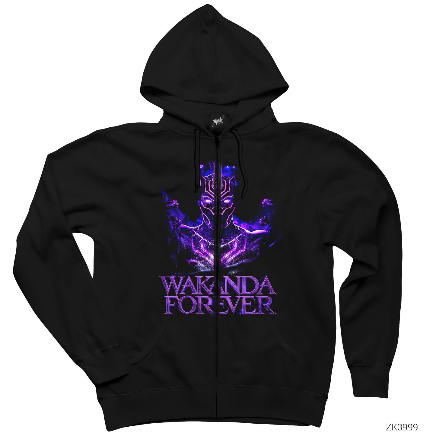Black Panther Wakanda Forever Siyah Fermuarlı Kapşonlu Sweatshirt