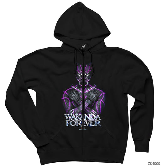 Black Panther Wakanda Forever Power Siyah Fermuarlı Kapşonlu Sweatshirt
