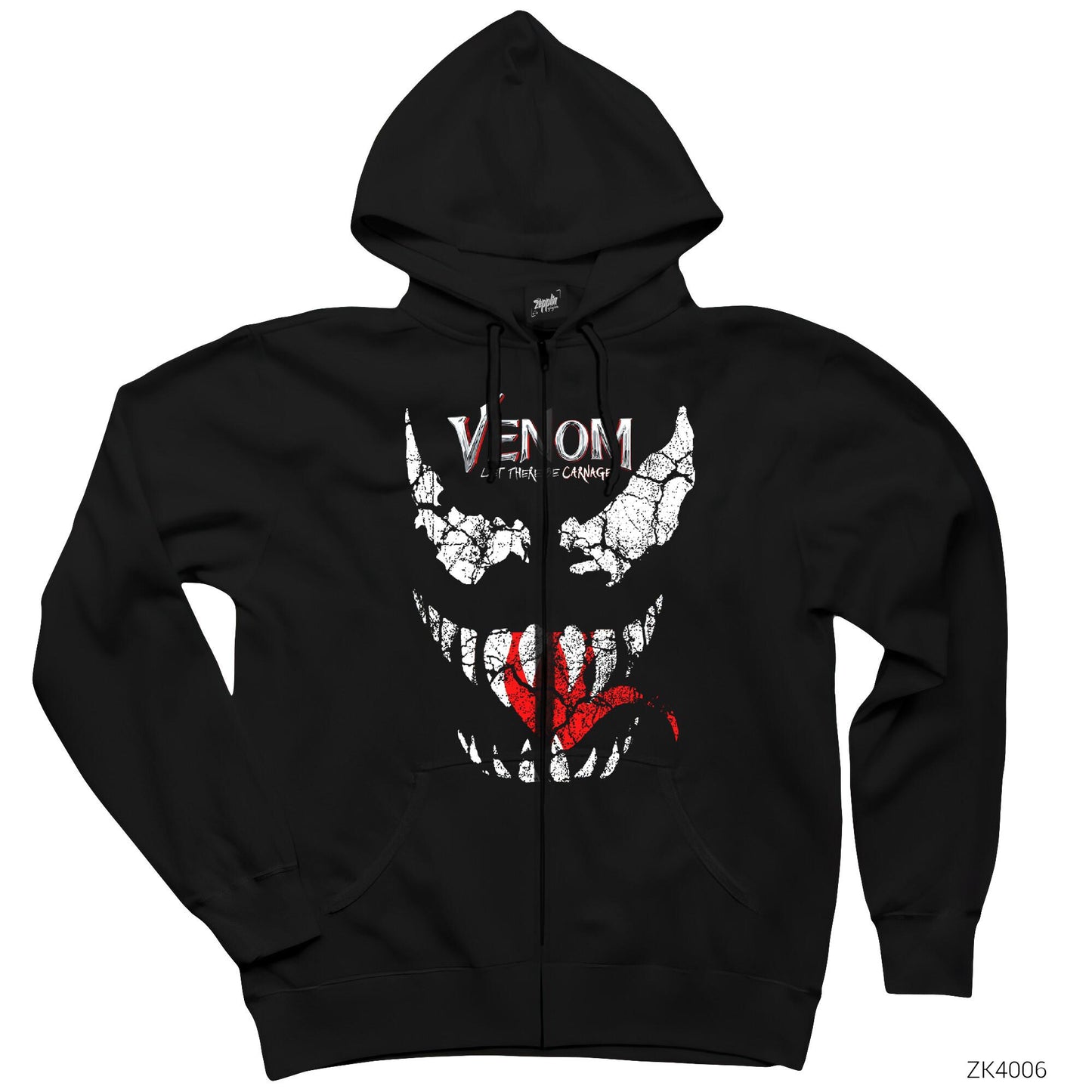 Venom Let There be Carnage Siyah Fermuarlı Kapşonlu Sweatshirt