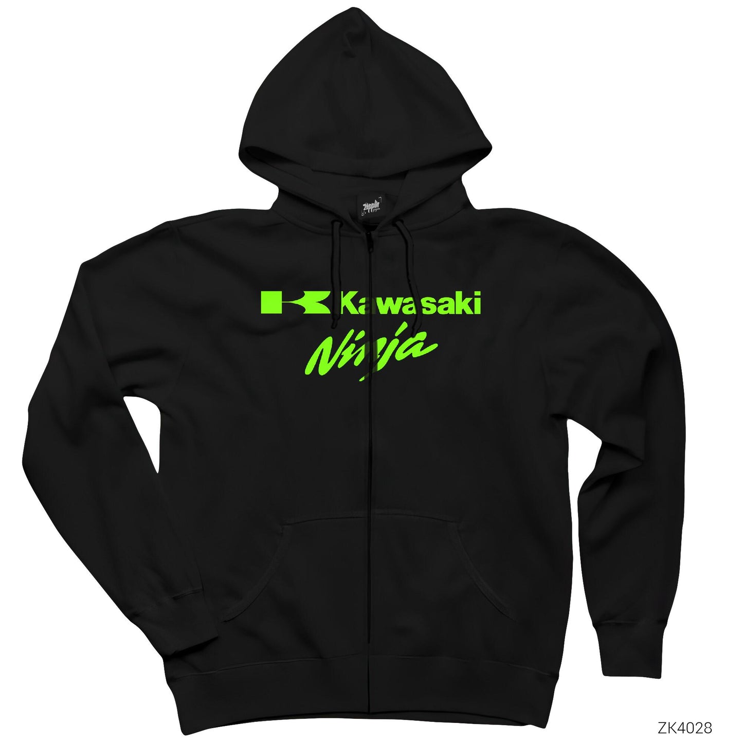 Kawasaki Ninja Siyah Fermuarlı Kapşonlu Sweatshirt