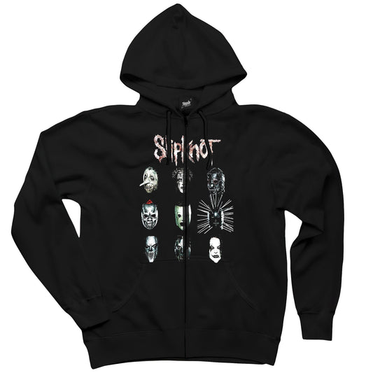 Slipknot Group Face Siyah Fermuarlı Kapşonlu Sweatshirt