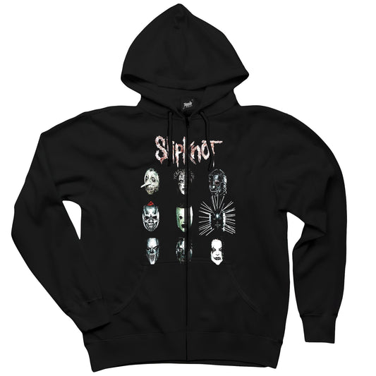 İndirimli Slipknot Group Face Siyah Fermuarlı Kapşonlu Sweatshirt