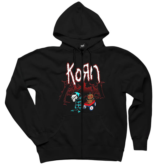 Korn Red Skull Siyah Fermuarlı Kapşonlu Sweatshirt