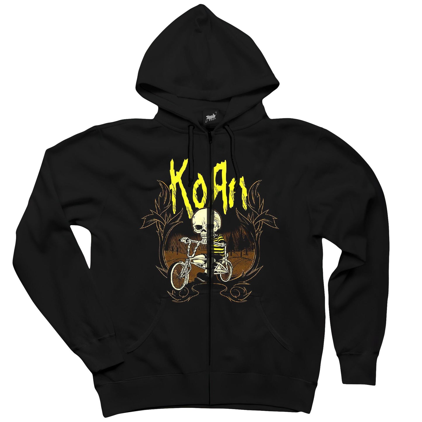 Korn Skull Siyah Fermuarlı Kapşonlu Sweatshirt