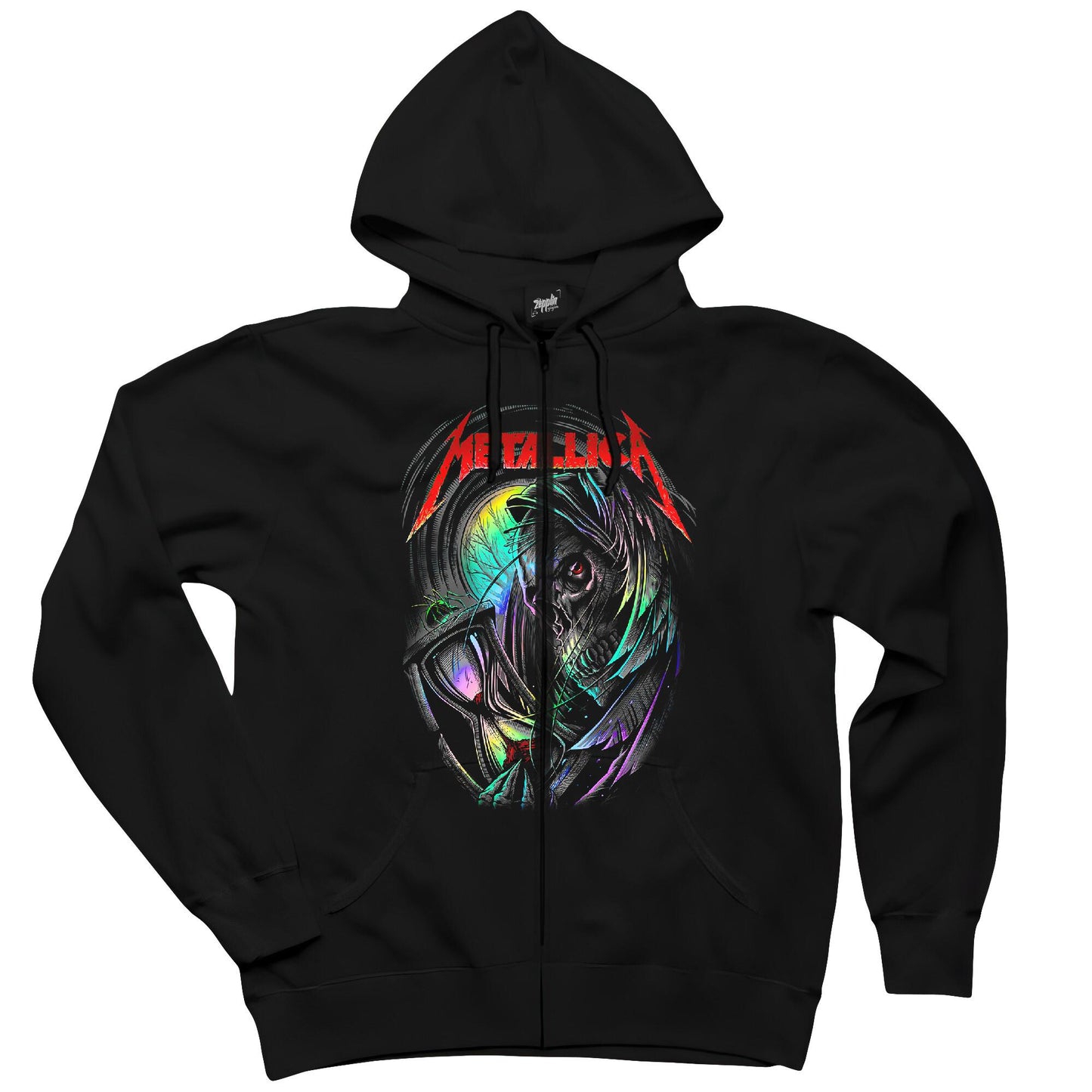 Metallica Rainbow Skull Time Siyah Fermuarlı Kapşonlu Sweatshirt