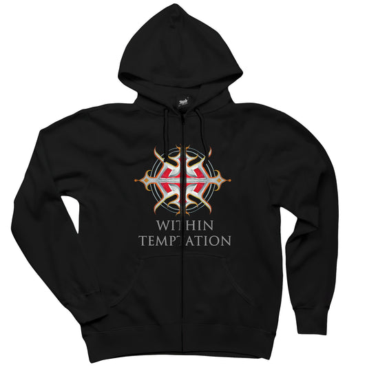 Within Temptation Logo Siyah Fermuarlı Kapşonlu Sweatshirt