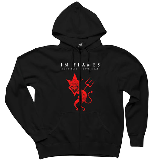 In Flames Siyah Fermuarlı Kapşonlu Sweatshirt