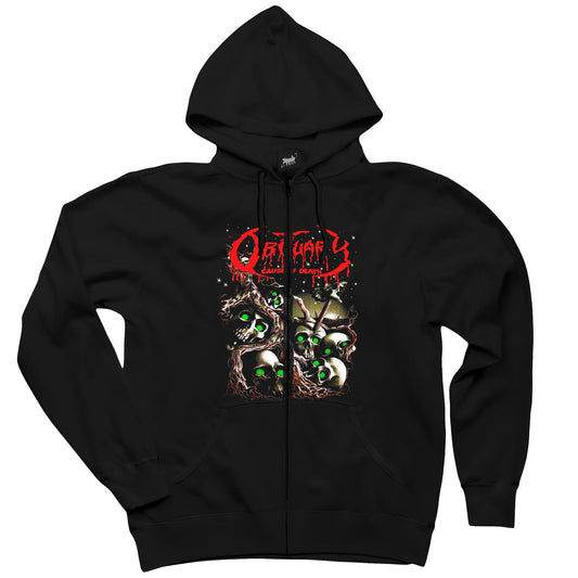 Obituary Skull Stairs Siyah Fermuarlı Kapşonlu Sweatshirt