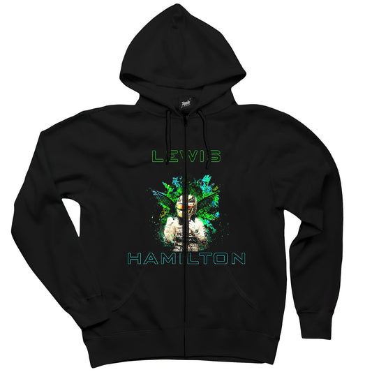 F1 Lewis Hamilton Green Siyah Fermuarlı Kapşonlu Sweatshirt