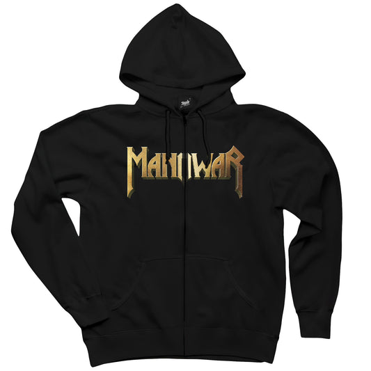 Manowar Gold Siyah Fermuarlı Kapşonlu Sweatshirt