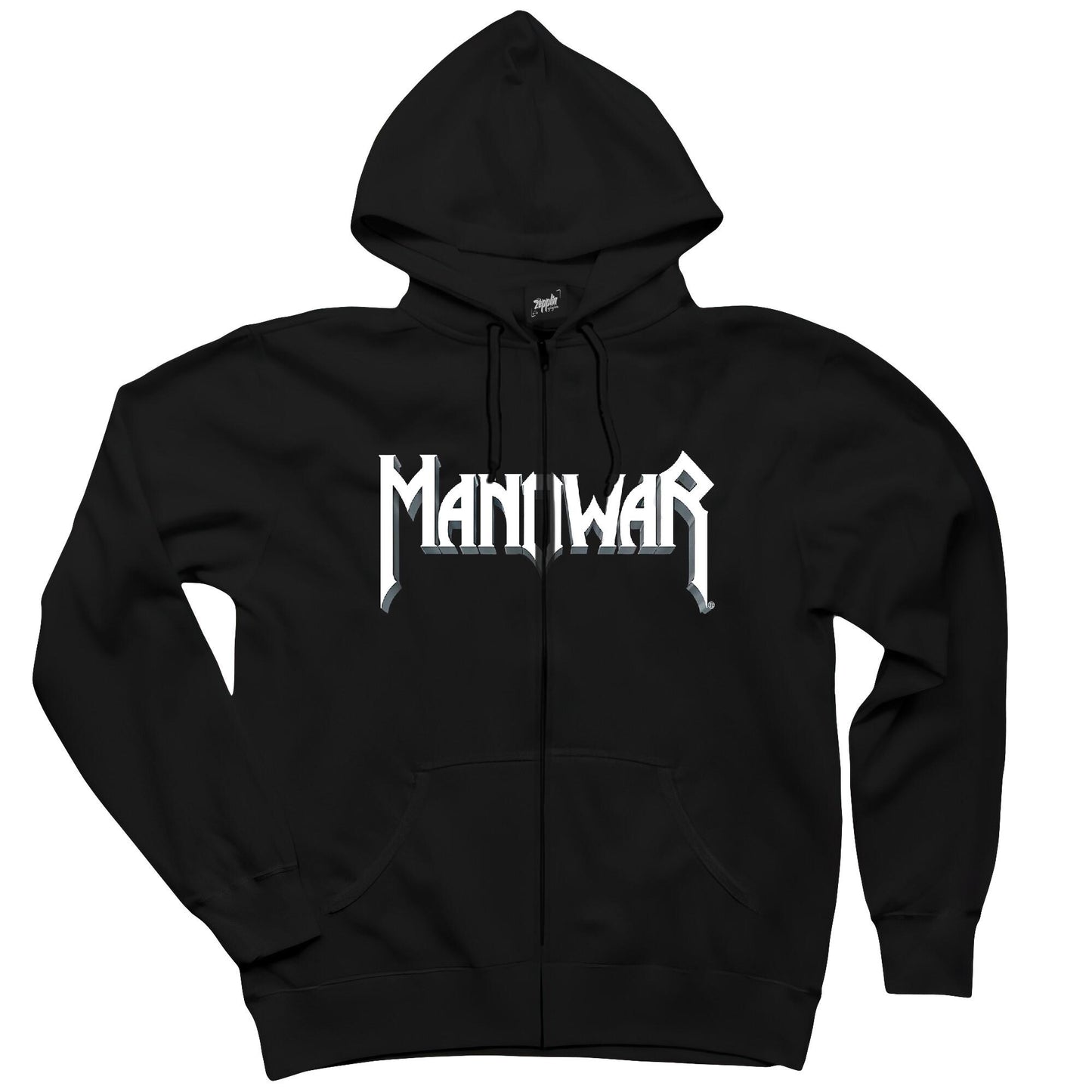 Manowar Logo Classic 2 Siyah Fermuarlı Kapşonlu Sweatshirt