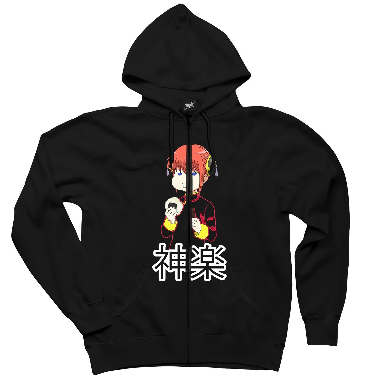 Gintama Kagura Siyah Fermuarlı Kapşonlu Sweatshirt