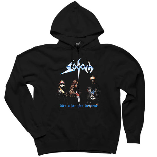 Sodom Get What You Deserve Siyah Fermuarlı Kapşonlu Sweatshirt