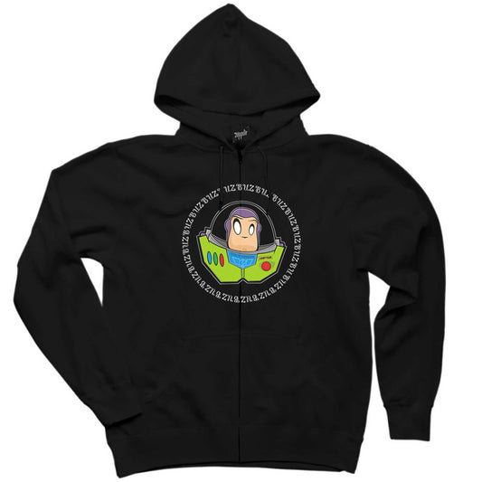 Buzz Lightyear Tiny Siyah Fermuarlı Kapşonlu Sweatshirt