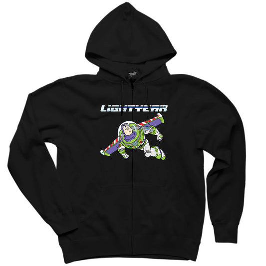 Buzz Lightyear Flying Siyah Fermuarlı Kapşonlu Sweatshirt