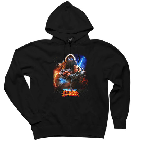 Thor Love And Thunder Lover Siyah Fermuarlı Kapşonlu Sweatshirt