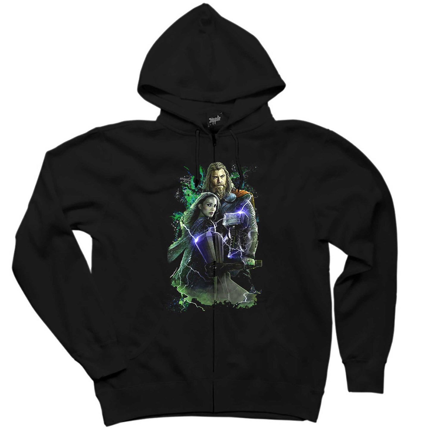 Thor Stained Banner Siyah Fermuarlı Kapşonlu Sweatshirt