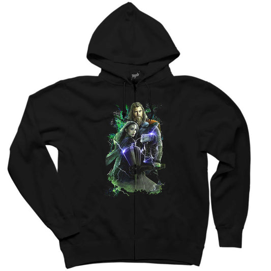 Thor Stained Banner Siyah Fermuarlı Kapşonlu Sweatshirt