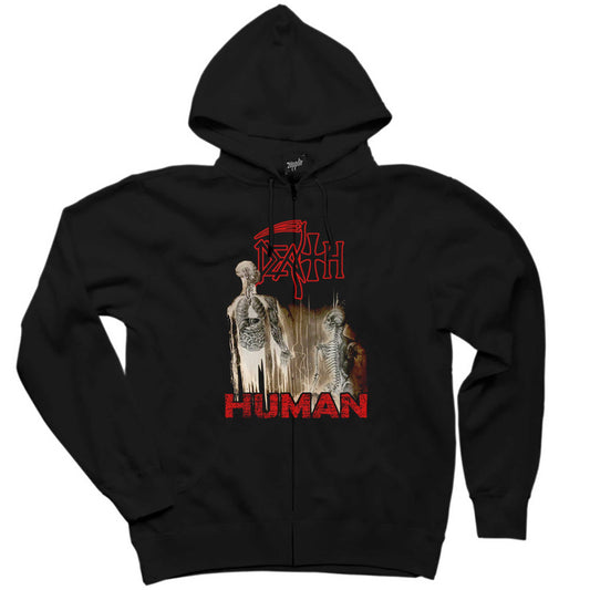 Death Human Siyah Fermuarlı Kapşonlu Sweatshirt