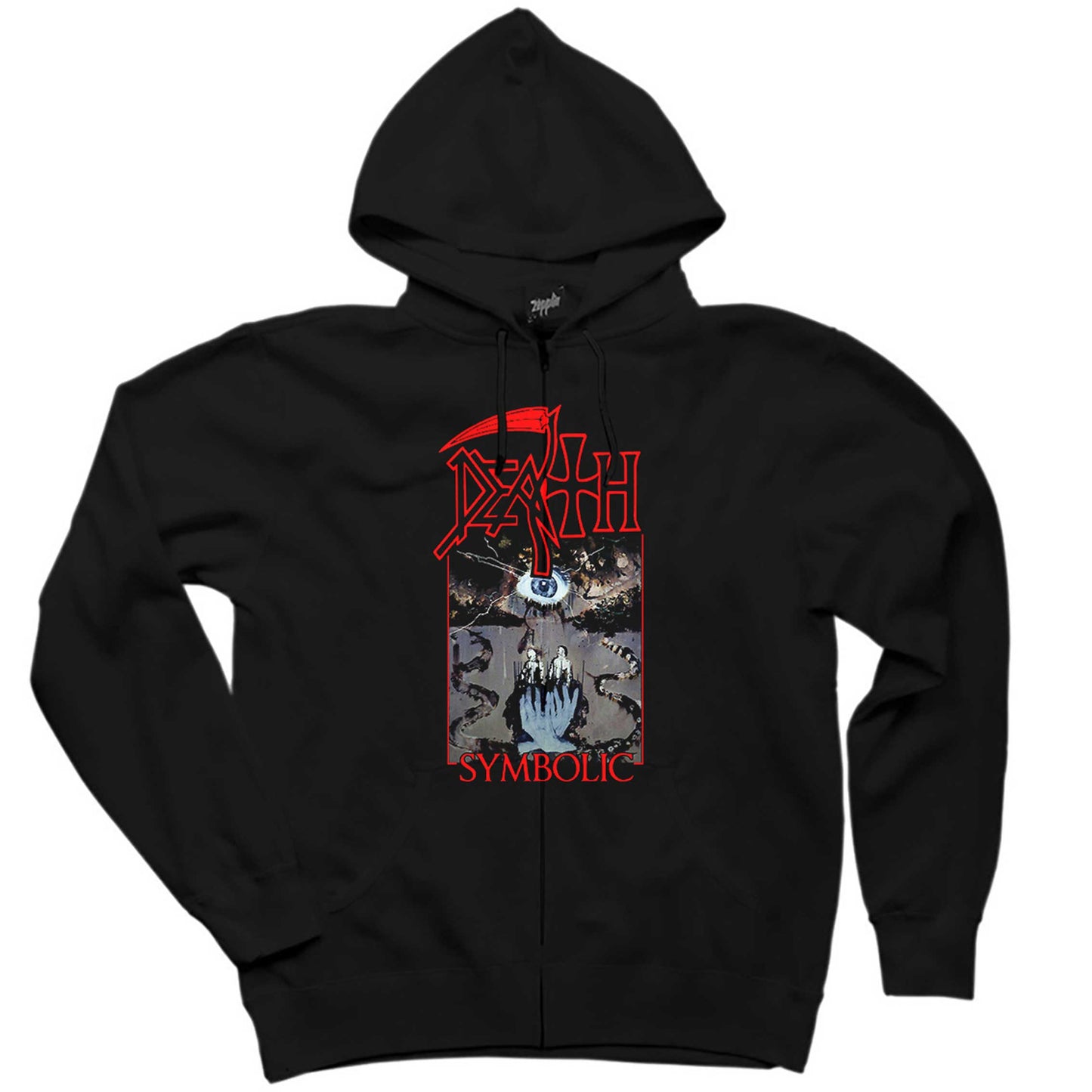 Death Symbolic Siyah Fermuarlı Kapşonlu Sweatshirt