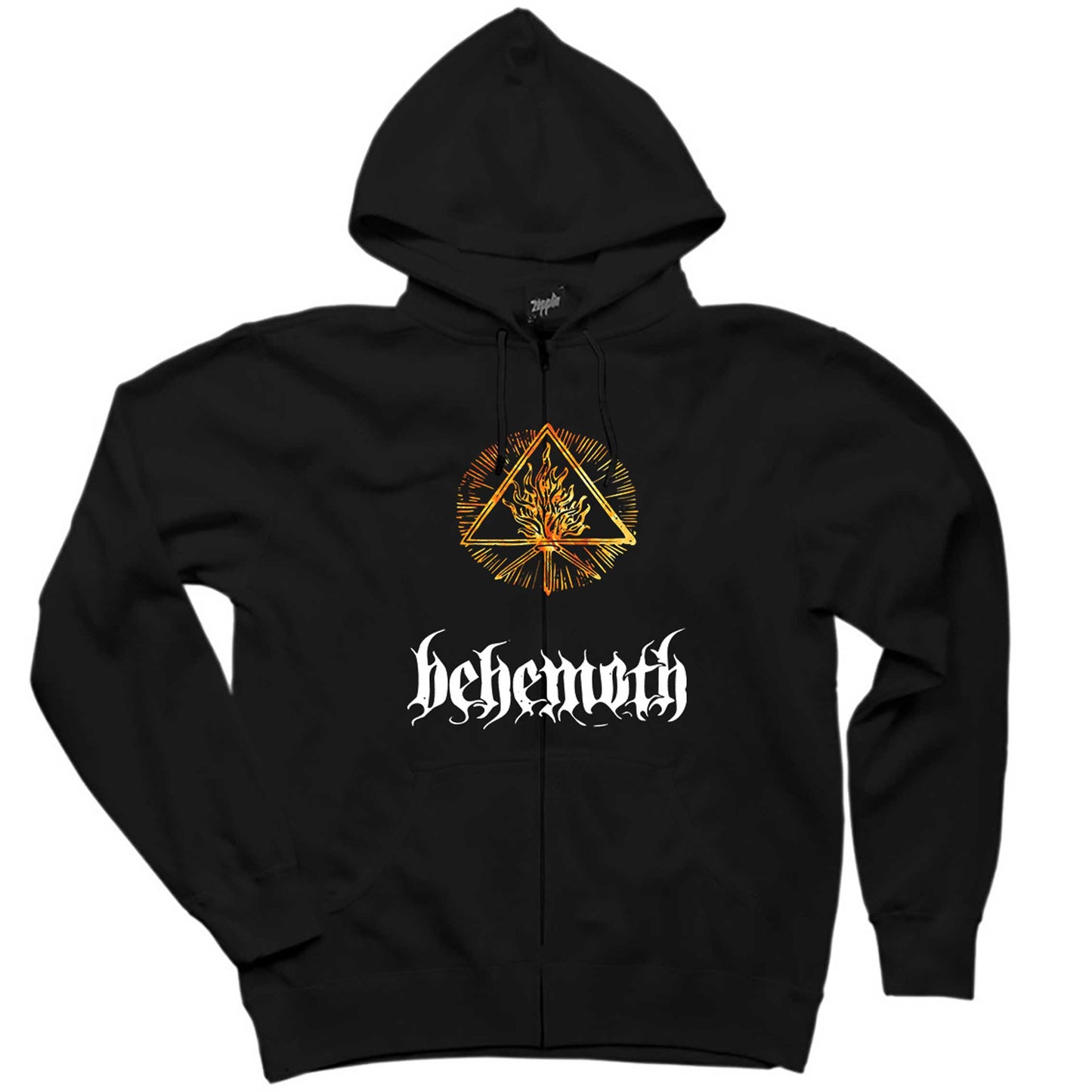 Behemoth Fire Siyah Fermuarlı Kapşonlu Sweatshirt