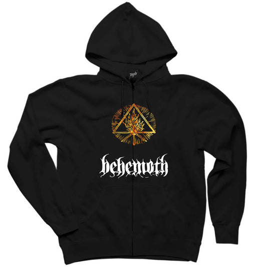 Behemoth Fire Siyah Fermuarlı Kapşonlu Sweatshirt