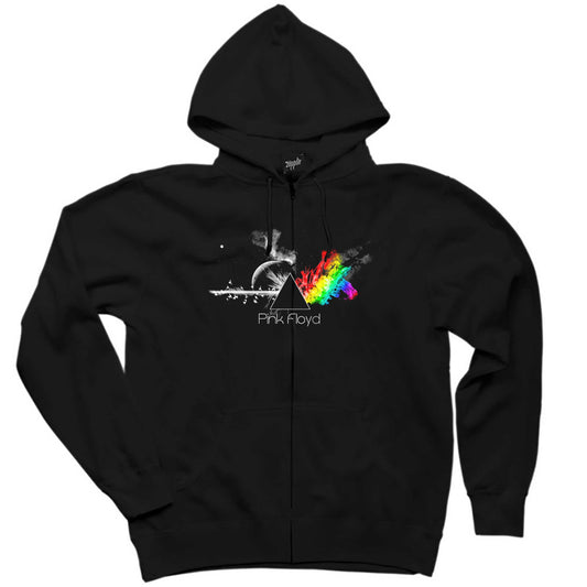 Pink Floyd RainBow Siyah Fermuarlı Kapşonlu Sweatshirt