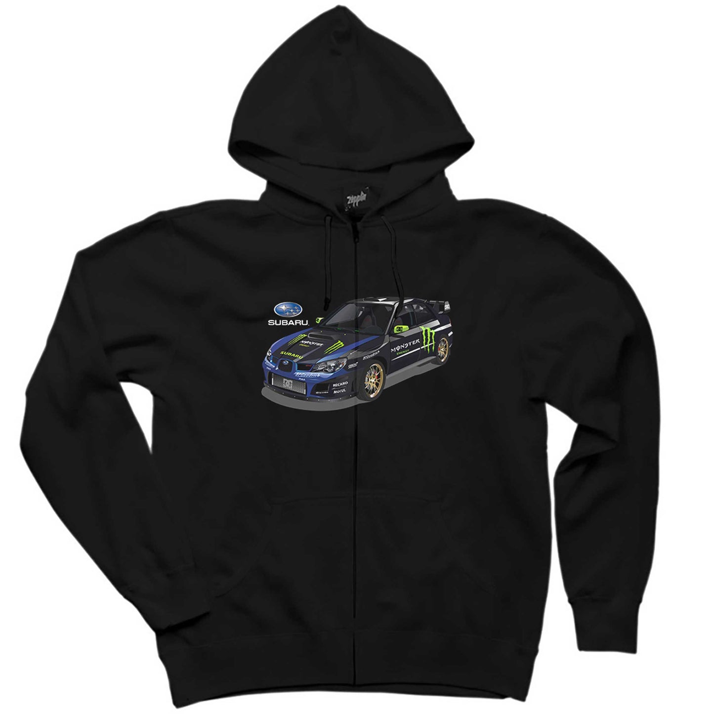 Subaru Monster Siyah Fermuarlı Kapşonlu Sweatshirt