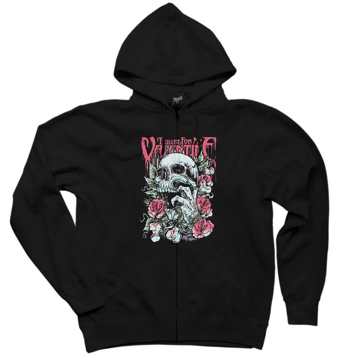 Bullet for My Valentine Skull Roses Siyah Fermuarlı Kapşonlu Sweatshirt