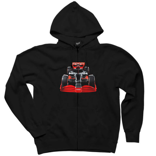 F1 Audi Formula Siyah Fermuarlı Kapşonlu Sweatshirt