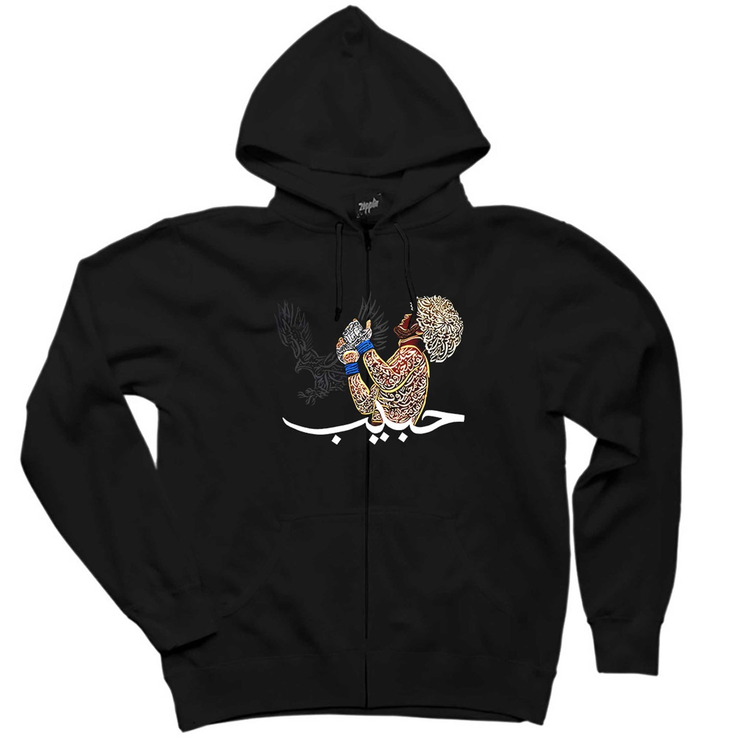 Khabib Kartal Graphic Siyah Fermuarlı Kapşonlu Sweatshirt