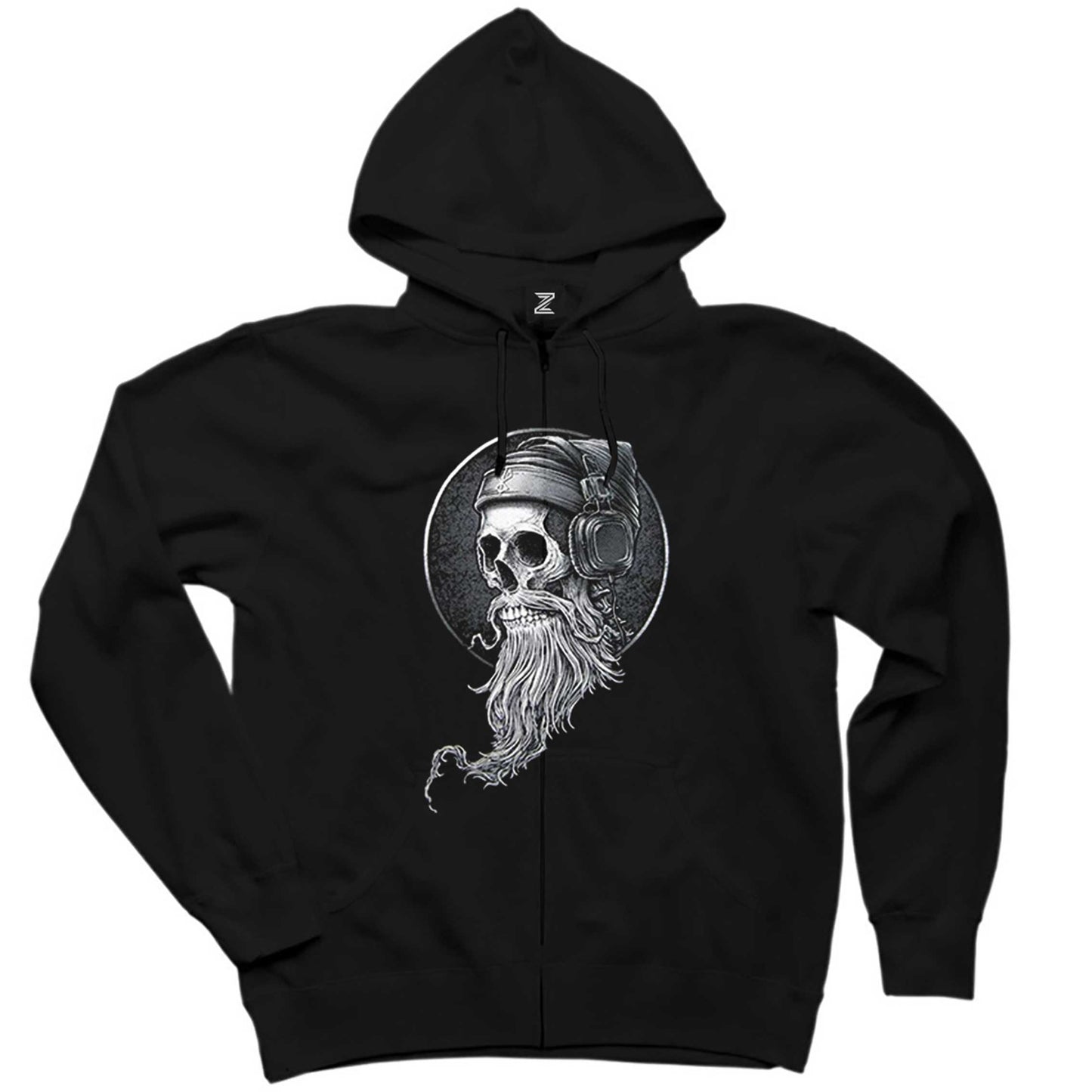 Skull Kuru Kafa Hippy Siyah Fermuarlı Kapşonlu Sweatshirt