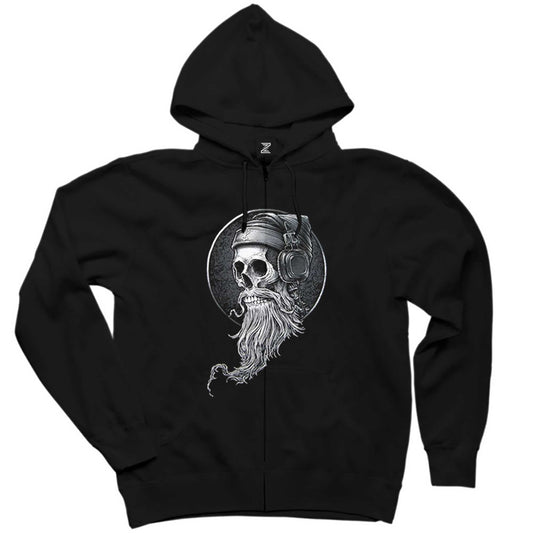 Skull Kuru Kafa Hippy Siyah Fermuarlı Kapşonlu Sweatshirt