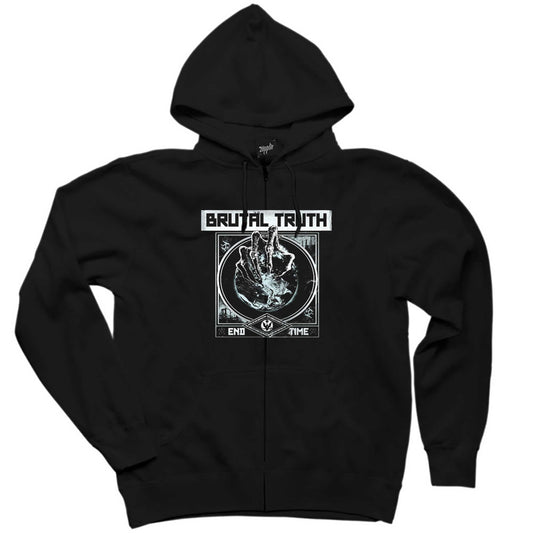 Brutal Truth end Time Siyah Fermuarlı Kapşonlu Sweatshirt