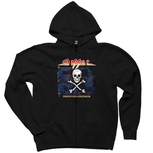 Dokken Broken Bones Siyah Fermuarlı Kapşonlu Sweatshirt