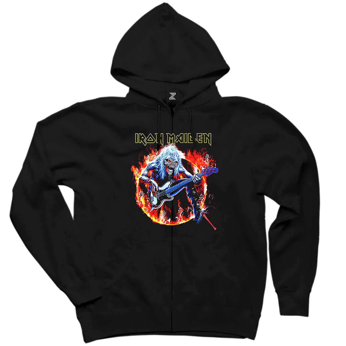 Iron Maiden Fire Siyah Fermuarlı Kapşonlu Sweatshirt