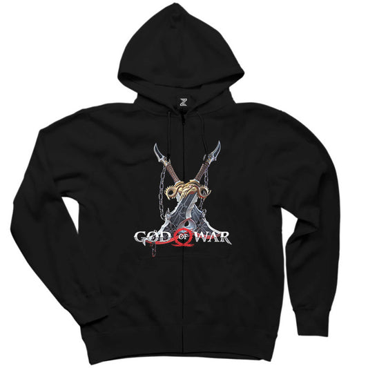 God Of War Kratos Kılıçları Siyah Fermuarlı Kapşonlu Sweatshirt