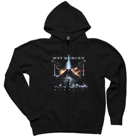 Hypocrisy Worship Siyah Fermuarlı Kapşonlu Sweatshirt
