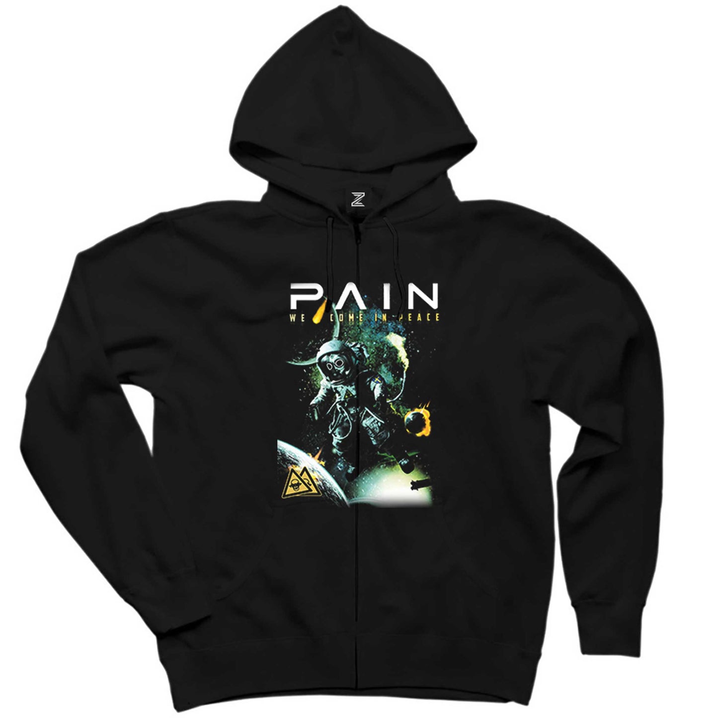 Pain We Come in Peace Siyah Fermuarlı Kapşonlu Sweatshirt