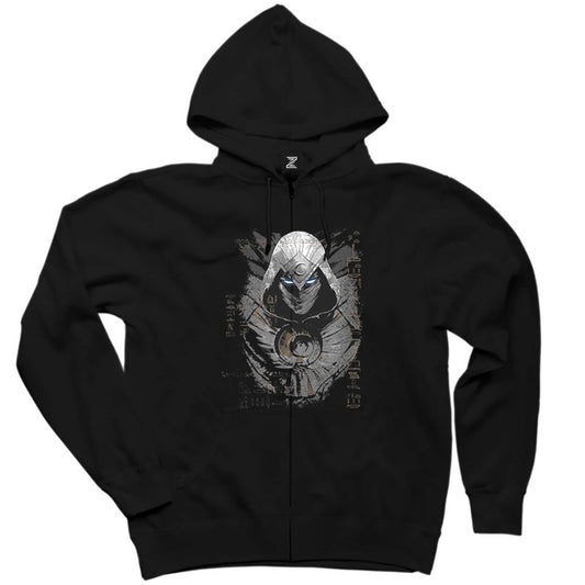 Moon Knight Warrios Face Siyah Fermuarlı Kapşonlu Sweatshirt